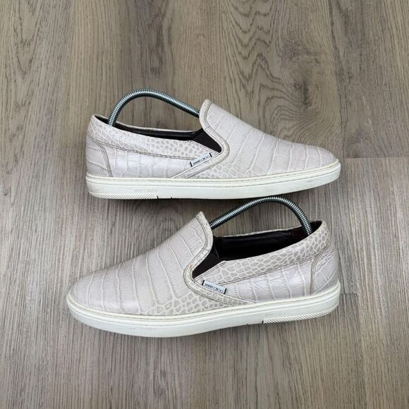 Jimmy Choo Shoes Mens Size 42 Beige Leather Croc Embossed Slip On Designer main image 4